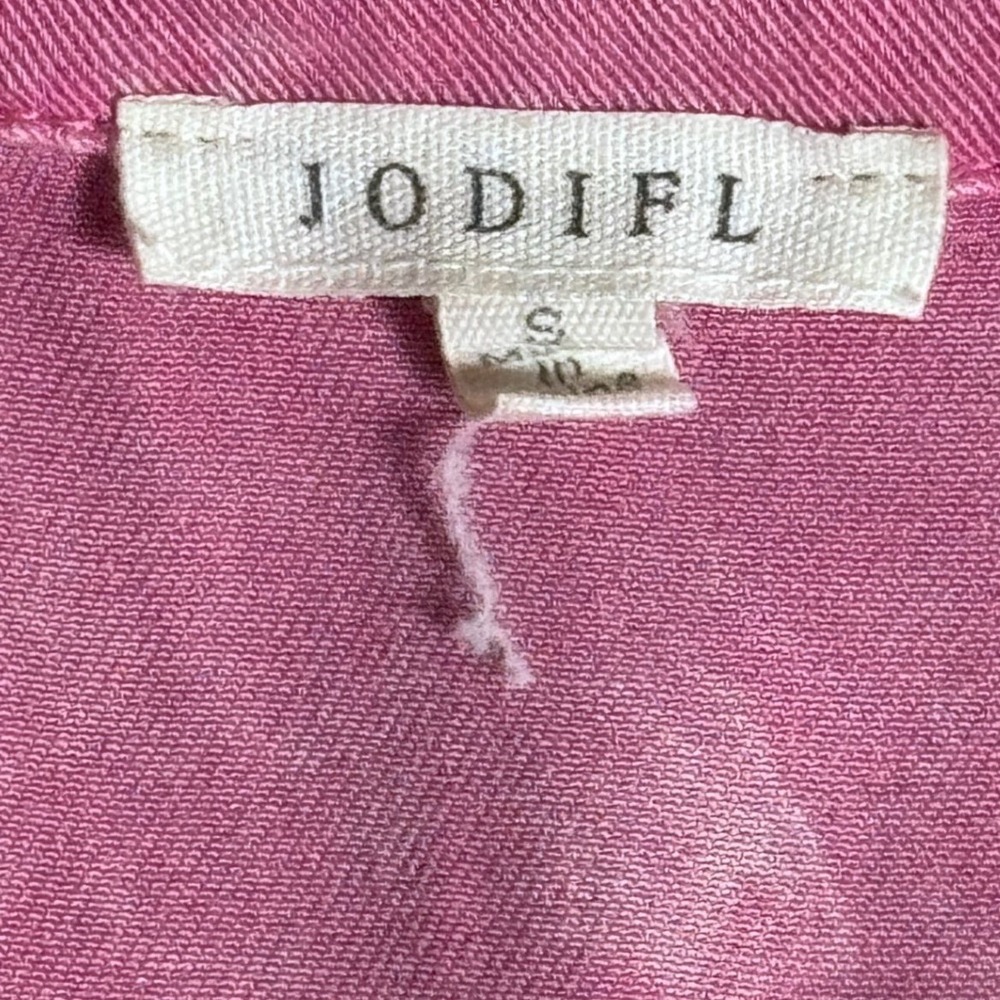 Jodifl Pink Acid Wash Tiered Mini Dress Button Front Flutter Sleeve B21842 Small - Picture 5 of 7